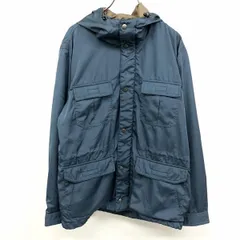 【中古】[印象AB] FIRST DOWN ファーストダウン マウンテンパーカー メンズ L ブルー系 青系 ポリ100% ハイネックフード ベルクロフラップポケット ウエストの内側とフードと裾に調節ゴム 内ポケット×１ 薄手 ドットボタン×ジップ留め 無地のサムネイル