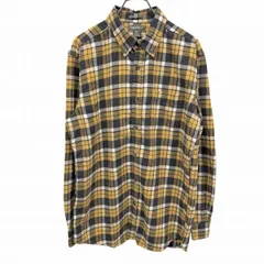 古着 エディーバウアー Eddie Bauer ネルシャツ チェック ボタンダウン 長袖 胸ポケット 古着 綿100% コットン S イエロー 黄×紺×白 メンズ