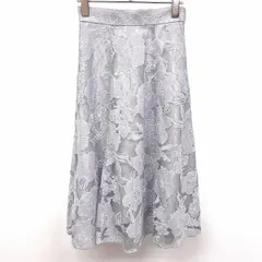 古着 ミッシュマッシュ MISCH MASCH 薄手 花柄レースパネルスカート フレア ウエストゴム 裏地付き ひざ丈 ネイビーグレー系 レディース