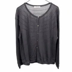 【中古】[印象AB] NEWYORKER ニューヨーカー ニット / カーディガン レディース 13 (72) ネイビー 紺 コットン×アセテート ボタン留め 丸首 キモノスリーブ ホールガーメント 長袖 薄手 ジャカードボーダーのサムネイル
