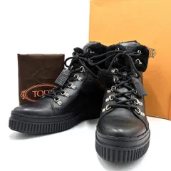 未使用保管品 TOD’s トッズ レディース ユニセックス ムートンブーツ アンクル ハイカット ロゴ レディース ブラック 黒 箱付き 28cmのサムネイル