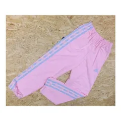 古着 adidas アディダス テーパード サイズ150 キッズ プラクティスパンツ ウエストゴム 薄手 膝あたりまでメッシュ裏地付き 薄ピンク×薄青