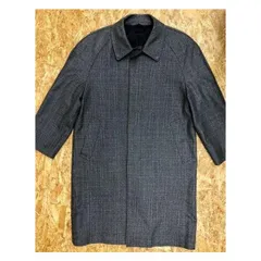 【中古】[印象BC] 【日本製】※ブランド不明 ステンカラーコート 若干薄手 背抜き裏地 グレンチェック ラグラン ウール100% 90A4 グレー 灰色 メンズ
