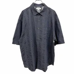 古着 グローバルワーク GLOBAL WORK シャツ チェック 僅かにクレープ感のある生地 半袖 胸ポケット 綿×ポリ M ブルー 青×黒×茶 メンズ