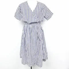 【中古】[印象B] URBAN RESEARCH DOORS アーバンリサーチ ドアーズ ワンピース レディース ONE ネイビー×ホワイト 紺 綿100% ウエストゴム フレアスカート カシュクール ストライプ スカートに裏地付き 半袖