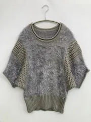 Pousse Cafe ニット/セーター M~L グレー ナイロン 無地 ショート丈 半袖 クルーネック(丸首)