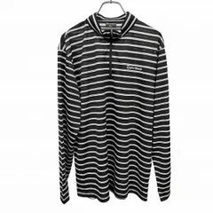 【中古】[印象A] TAYLOR MADE テーラーメイド ハイネックTシャツ メンズ L ブラック 黒×白 ポリ100% 透け感 ゴルフ ボーダー ハーフジップ 長袖 ロゴ刺繍のサムネイル