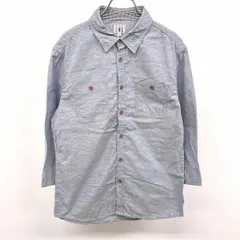 古着 ティーケー タケオキクチ TK TAKEO KIKUCHI シャツ 襟とカフスと前立てにチェック柄裏地 7分袖 両胸ポケット 綿100% 2 杢ブルー系 メンズ