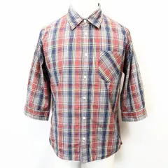 【中古】[印象AB] TK ティーケー シャツ メンズ L グレー×レッド×ブルー 綿100% チェック レギュラーカラー 7分袖 胸ポケット付き ラウンドテールのサムネイル