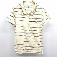 古着 Arnold Palmer ポロシャツ 手書き風のボーダー 立体ロゴ 半袖 綿100% 1 アイボリー ライトクリームイエロー系×ネイビー 黄系 レディース