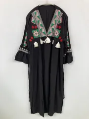 ワンピース ブラック 刺繍 その他総柄 タッセル 長袖 ロング・マキシ丈 フレア