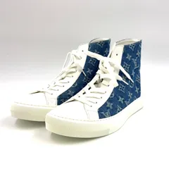 LOUIS VUITTON タトゥーライン モノグラムデニム ハイカット レザー×デニム×ラバー ブルー×ホワイト スニーカー 1A5B3