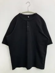 UNIQLO ユニクロ Tシャツ/カットソー S ブラック 無地 ミドル丈 半端袖 ヘンリーネック