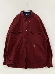 TOMMY HILFIGER トミーヒルフィガー シャツ/ブラウス XL レッド 無地 ミドル丈 長袖 ボタンダウン