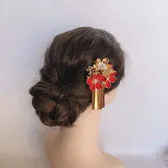 つまみ細工 髪飾り 七五三 成人式 結婚式 卒業式 和装 振袖 ヘアアクセサリー プレゼント 着物コーディネート 髪飾りセット ヘアピン 日本伝統 初詣 お宮参り 夏祭り 浴衣 成人式髪飾り 前撮り 子供大人兼用 RBSY09 RED