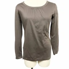【中古】[印象AB] J.PRESS ジェイプレス Tシャツ / カットソー レディース L (B87-94/T158-164) ダークベージュ 綿100% 胸元にタック 無地 長袖のサムネイル