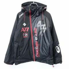 【中古】[印象AB] asics アシックス ジャケット / ブルゾン / パーカー メンズ S 黒 ポリ100% フードと裾に調節ゴム 中綿 ジップアップ アシンメトリー ハイネック ラグラン 長袖のサムネイル