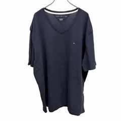 【新品】トミーヒルフィガー TOMMY HILFIGER Tシャツ Vネック ロゴ刺繍 半袖 綿100% コットン XXL 2XL 3L ネイビー 紺×赤×白 メンズ