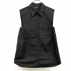 古着 ZARA ザラ M レディース シャツチュニック シャツワンピース ノースリーブ 無地 フライフロント ボタン留め ポケット 綿100% ブラック 黒