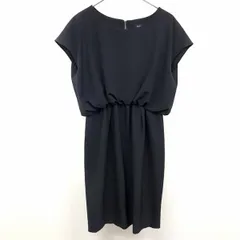 古着 シップス SHIPS 若干薄手 ワンピース 裏地付き キモノスリーブ ウエストゴム 無地 日本製 ポリエステル×ポリウレタン 38 紺 レディース