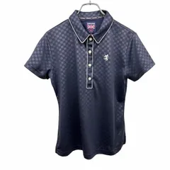 【中古】[印象AB] ADMIRAL GOLF アドミラル ゴルフ ポロシャツ レディース M ネイビー 紺×白×ピンク ポリ100% チェッカー柄 半袖 ロゴ刺繍 ポケット無しのサムネイル