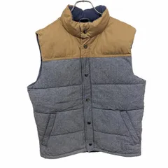 古着 GAP 中綿入り ベスト ノースリーブジャケット ハイネック ドットボタン留め バイカラー 無地 ポリ100% M 杢ネイビー 杢紺×茶系 メンズ