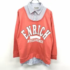 【中古】[印象AB] POWER TO THE PEOPLE シャツ×スウェット / プルオーバー / トレーナー レディース M サーモンピンク ポリ×綿 ストライプ 英字プリント レイヤード風 裏毛 長袖