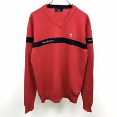 【中古】[印象B] Munsingwear マンシングウェア ニット / セーター メンズ M レッド 赤×紺×白 レーヨン×ポリ×ナイロン ゴルフ 長袖 Vネック ロゴ刺繍のサムネイル