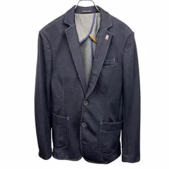 古着 ザラ ZARA MAN カットソージャケット テーラードジャケット 肩パッド入り 内側が鹿の子 袖のみ裏地付き 長袖 ポリ×綿 40 ネイビー メンズ