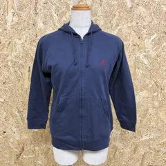 古着 カンゴール KANGOL スウェットジップパーカー ミニ裏毛 カットソー ロゴ刺繍 ラグランスリーブ 7分袖 綿100% M ネイビー 紺 レディース