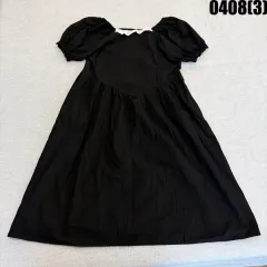 ブラック パフスリーブ 半袖 ロング ONE PIECE 0408(3)
