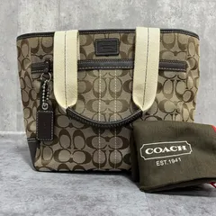 【COACH】コーチ シグネチャー柄トートバッグ シグネチャーモチーフ キャンバス レザー レディース ベージュ ブラウン 茶色 トートバッグ ロゴチャーム付き 保存袋　巾着袋付き 型番A077308679