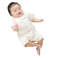 [chil2] ロンパース カバーオール 半袖 新生児 赤ちゃん ベビー服 無地 前開き 全開き 男の子 女の子 ユニ 子供服 夏服 綿100% 天竺 半そで 肌着 14560181-70CM