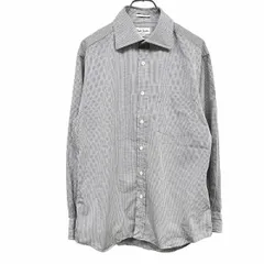 【中古】[印象AB] Paul Smith ポールスミス シャツ メンズ M ホワイト 白×黒 綿100% 胸ポケット付き ロングテール ウィンドウペンチェック ワイドカラー 長袖 第1ボタンホールがピンクのサムネイル