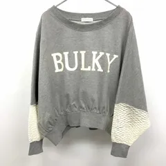 【中古】[印象AB] E hyphen world gallery イーハイフンワールドギャラリー スウェット / トレーナー レディース F ヘザーグレー×アイボリー 杢グレー ロゴ 英字プリント ショート丈 ドルマンスリーブ 袖の一部が編み目柄のチュールのサムネイル