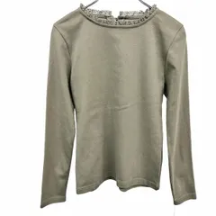 【新品】[印象N] MAITRESSE メトリーゼ Tシャツ / カットソー レディース 9号 M カーキ 緑系 綿100% レースネック 無地 長袖 ストレッチ スリムフィットのサムネイル
