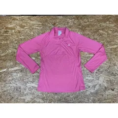 【中古】[印象B] adidas アディダス レディース OTサイズ ピンク ポリ100% プラクティスシャツ 薄手 ハーフジップ ロゴ刺繍 ラグラン 長袖 ビッグサイズのサムネイル