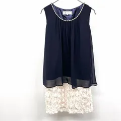 古着 ROPE PICNIC 薄手 ノースリーブワンピース シフォントップ 花柄レーススカート 裏地付き ポリ100% 38 ネイビー×ベージュ 紺 レディース