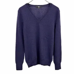 古着 ユニクロ UNIQLO 薄手 ニット セーター Vネック 無地 長袖 プルオーバー ロングスリーブ カシミヤ100% M ヘザーネイビー 杢紺 レディース