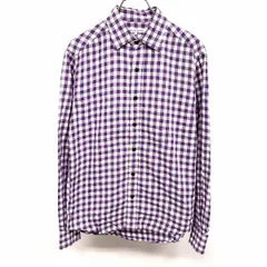 【中古】[印象B] GREEN LABEL RELAXING UNITED ARROWS チェックシャツ メンズ S パープル×ホワイト 紫 綿×ポリウレタン 長袖 ポケット無し ロングテールのサムネイル