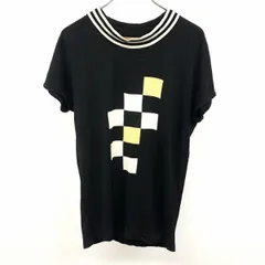 【中古】[印象AB] LANCEL ランセル カットソー レディース M ブラック×イエロー×オフホワイト 黒 レーヨン×シルク チェック モックネック キモノスリーブ 半袖のサムネイル