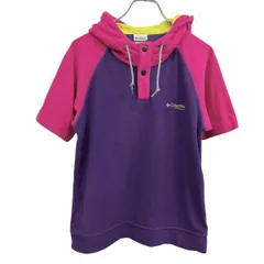 古着 コロンビア Columbia パーカー フリース プルオーバー ラグラン 半袖 刺繍 ポリ100% S パッションピンク ピンク×紫×黄 レディース