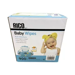 コストコ おしりふき ≪900枚入≫ RICO リコ ベビーワイプ  Baby Wipes おしりふき 大容量 大判 おしり拭き お尻拭き 赤ちゃん用 無香料 手拭き ウェットティッシュ ウェットシート 送料無料（北海道・沖縄県・離島除く）のサムネイル