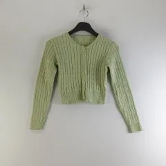 レディースFREEライトグリーン クロップド ニットカーディガン M2849