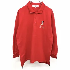 【中古】[印象AB] Disney SPORTS ディズニースポーツ ポロシャツ メンズ L オレンジレッド系 赤系 綿100% ロングテール 鹿の子 ミッキーマウスの刺繍 英字 長袖のサムネイル