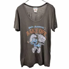 【中古】[印象B] JUNK FOOD ジャンクフード Tシャツ レディース S ヘザーチャコールグレー 綿×ポリ イラスト ケーキを運ぶ男の子 英字 ビーズ Uネック 半袖