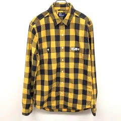 【中古】[印象AB] PEN FIELD ペンフィールド シャツ メンズ M イエロー×ネイビー系 綿100% コットン チェック ポケットにロゴワッペン 長袖 両胸ポケットのサムネイル