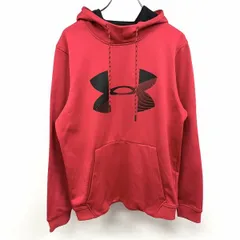 古着 アンダーアーマー UNDER ARMOUR プルオーバーパーカー 長袖 裏起毛 スウェット ロゴプリント ポリ100% S レッド 赤 メンズ(レディース？)