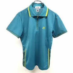 古着 ヨネックス YONEX スポーツ ポロシャツ ハーフジップ スクエアドット柄 半袖 日本製 ポリ100% O XL ブルー系×イエロー 青系 レディース