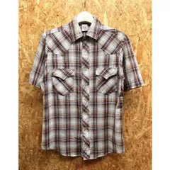 古着 Kennington ケニントン M メンズ 薄手 インポート古着 ウエスタンシャツ ドットボタン 両胸ポケット 半袖 ポリ×綿 赤×白×水色×紺×茶系